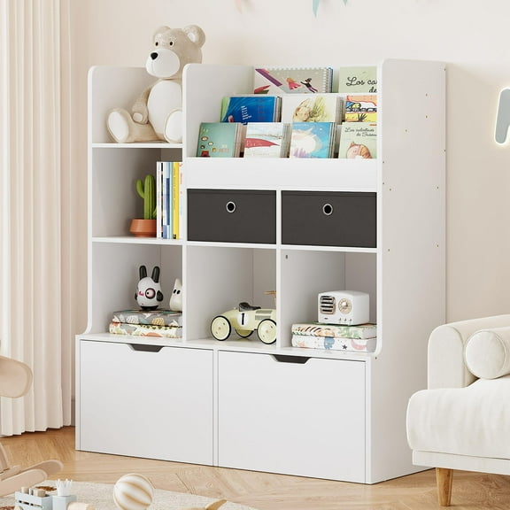 Toy Storage Organizer 47.8in Kids Bookshelf with Drawers Modern Bookcase with Cubbies Floor Storage Cabinet Wooden Toy Chest Playroom, Classroom, Nursery, Kids Room