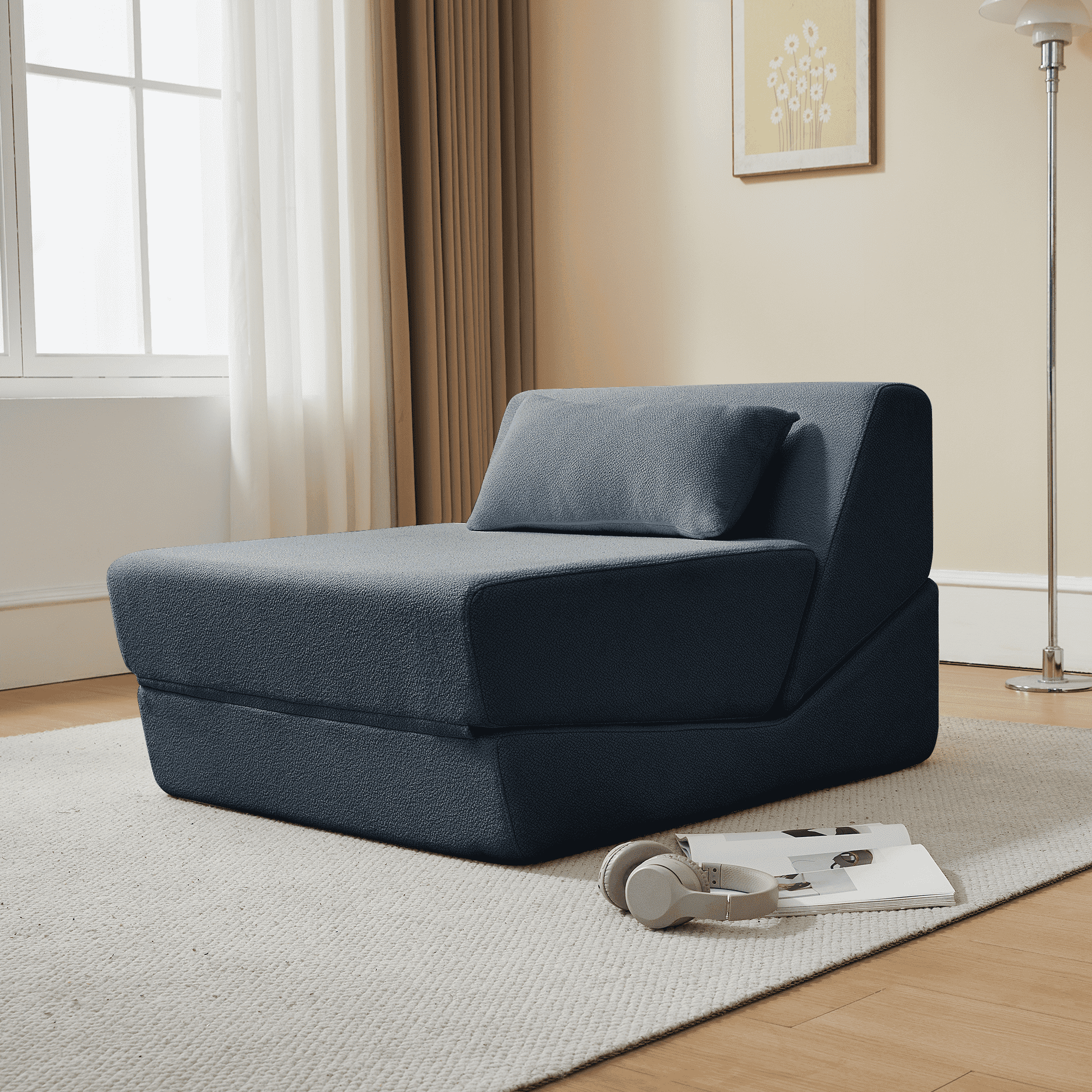 MAYEERTY Leisure Convertible Alpaca Wool Fabric Sofa Chair Modern 2-in-1 Functional Compressed Sofa Bed Perfect for Small Space Living Room Dormitory Apartment Study