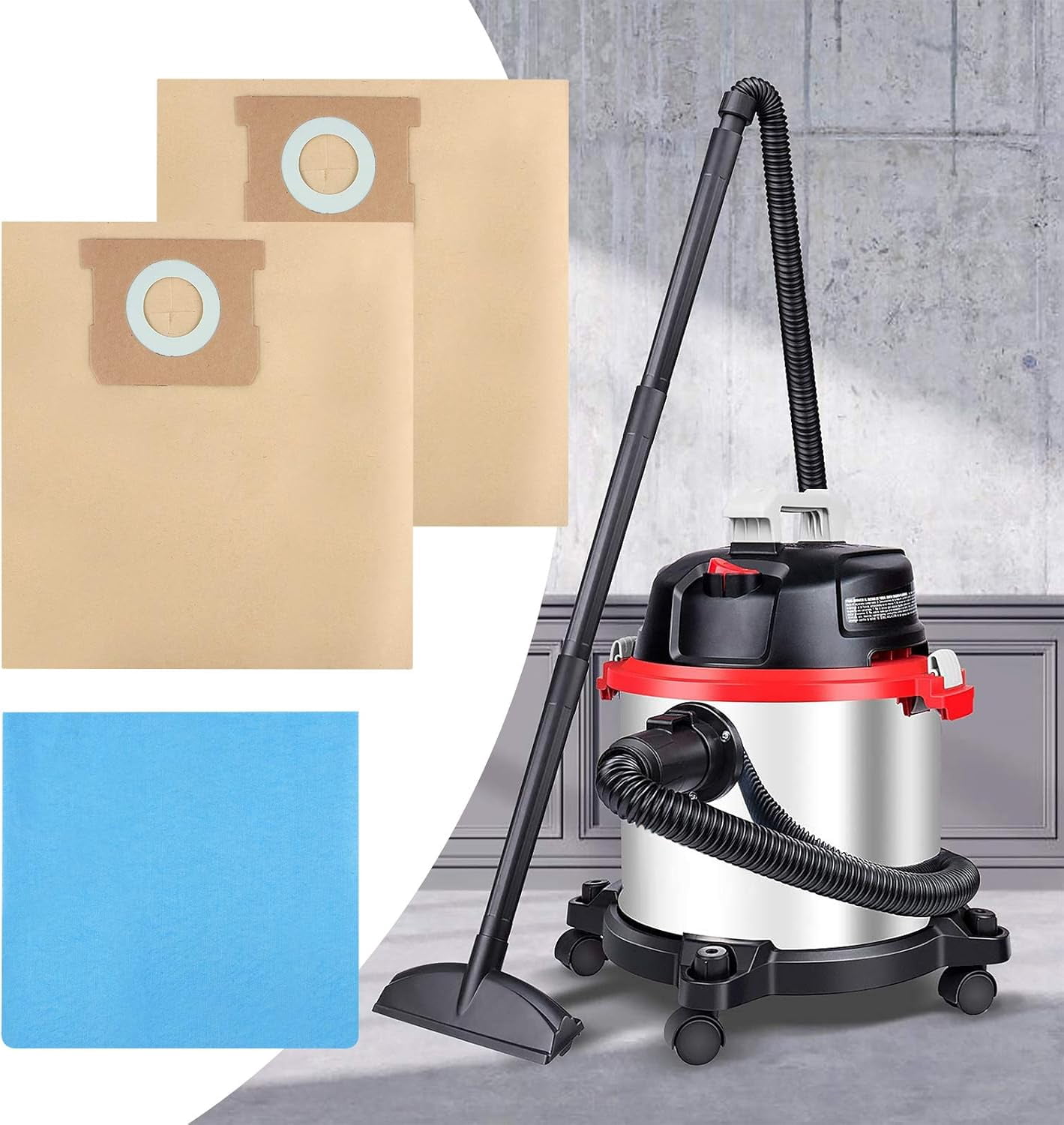 19-3100 Disposable Filter Bag Compatible with Stanley 5 to 6 Gallon Wet Dry Vacuum 6 Packs Disposable Filter Bag & 3 Reusable Bag & 2 Cowhide Loops