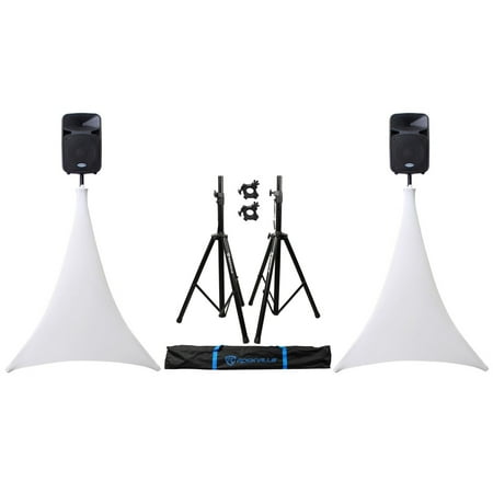 (2) Rockville Tripod Speaker Stands + Odyssey Scrim Werks SWLTPSWHT White Cover