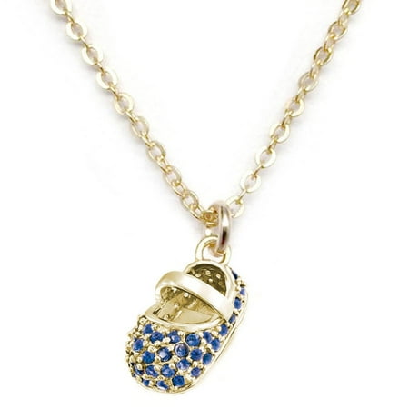 Julieta Jewelry 14kt Gold over Sterling Silver Baby Shoe in Blue Charm Pendant, 16" Chain