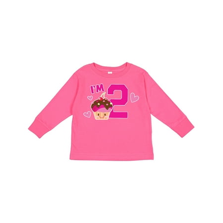 

Inktastic I m 2 with Cute Cupcake and Hearts Girls Long Sleeve Toddler T-Shirt