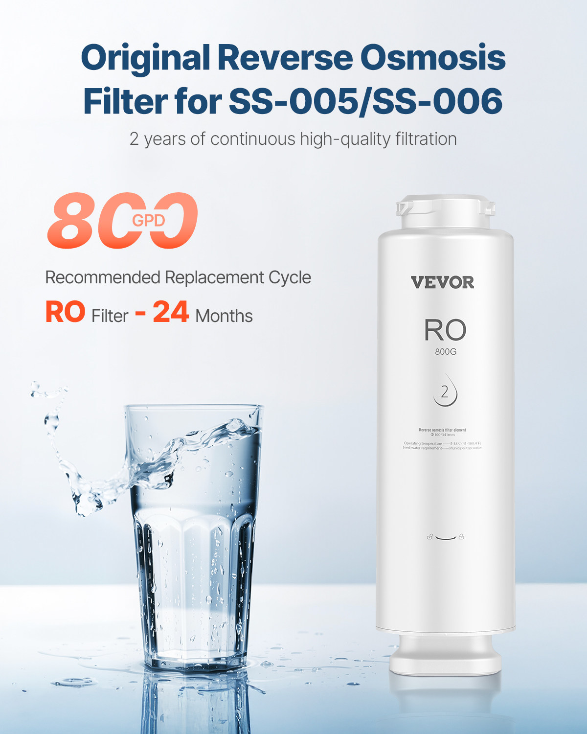 VEVOR Reverse Osmosis System, 800 GPD 11-stage Reverse Osmosis Water Filter Replacement, RO Filter Cartridge for 24 Months, Reduces Lead & Chlorine, Compatible with SS-005 Under Sink Water Filter