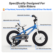 Royalbaby Boys Girls Kids Bike 14 In BMX Freestyle Blue 2 Hand Brakes Bicycles with Training Wheels Child Bicycle