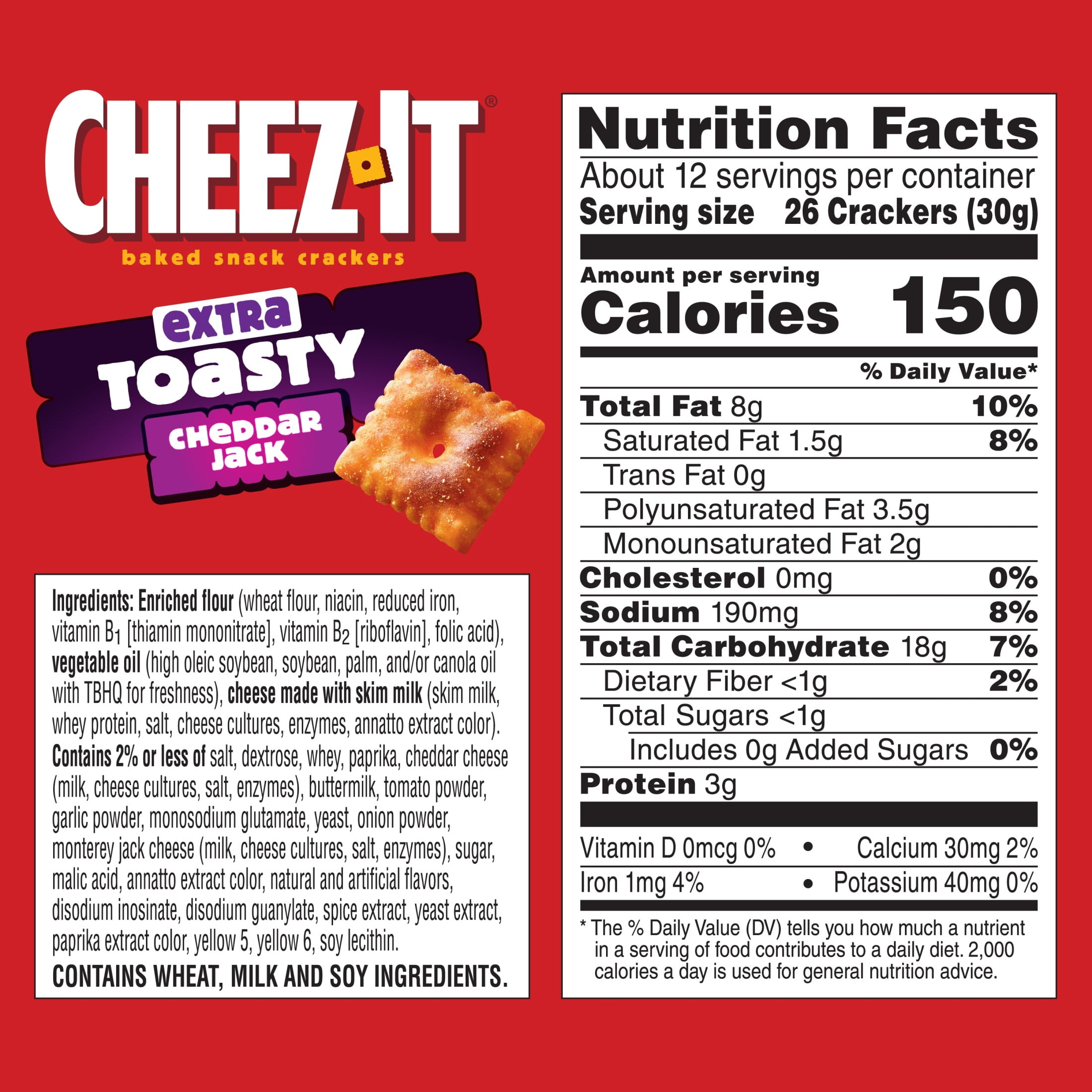 (3 pack) Cheez-It Extra Toasty Cheddar Jack Cheese Crackers, Baked Snack Crackers, 12.4 oz