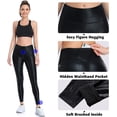 thumbnail image 3 of Women Faux Leather Leggings Leopard Print Shine Tummy Control Athletic Yoga Pants, 3 of 7