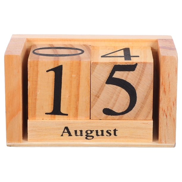 Calendario de madera para escritorio: Calendario perpetuo de madera con bloque de madera - Visualización manual de fecha, decoración rústica de oficina para uso diario y decoración del hogar.