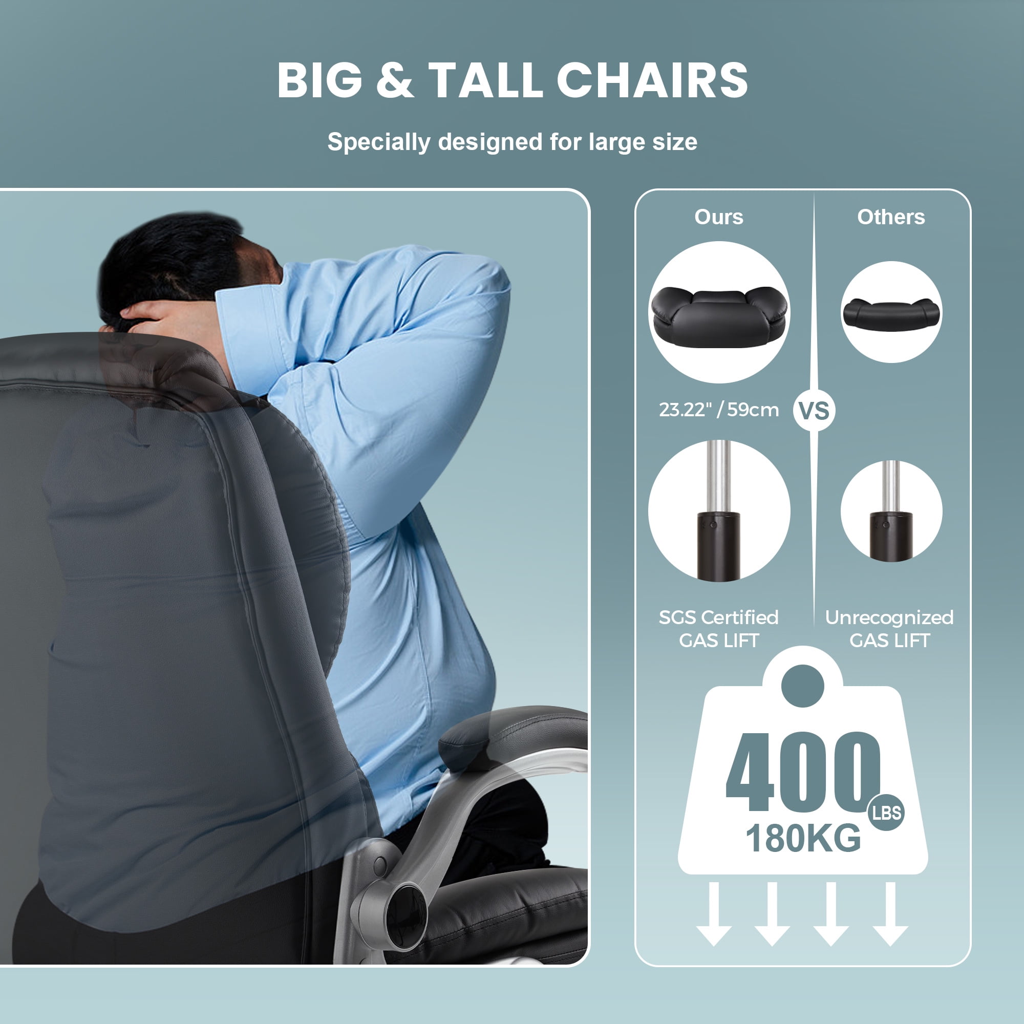 Black Executive Office Chair Big and Tall Computer Desk Chair with Adjustable Flip-up Armrests, High Back Leather Chair with Lumbar Support, Swivel Rolling Chair for Adults Working Study