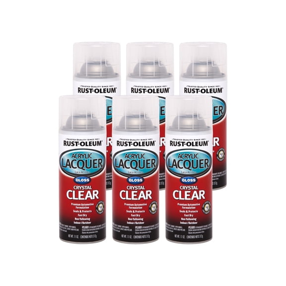 6 Pack, Clear, Rust-Oleum Automotive Gloss Acrylic Lacquer Spray Paint-253366, 11 oz