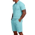 thumbnail image 4 of Men'S Breathable Collared Polo Shirt Short Sleeve And Elastic Waist Drawstring Shorts Set Casual Athletic Tracksuits For Summer Outdoor,Light Blue,L, 4 of 7