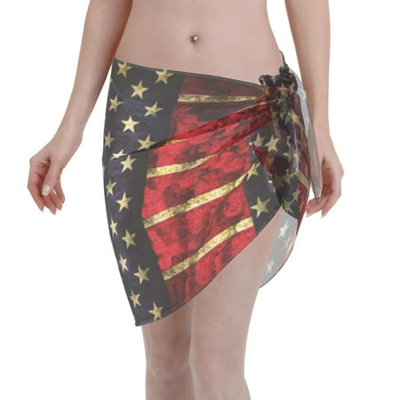 Swimsuit Coverups For Women Us Flag Sarong Beach Bikini Wrap Sheer Short Skirt Chiffon Scarf For Swimwear