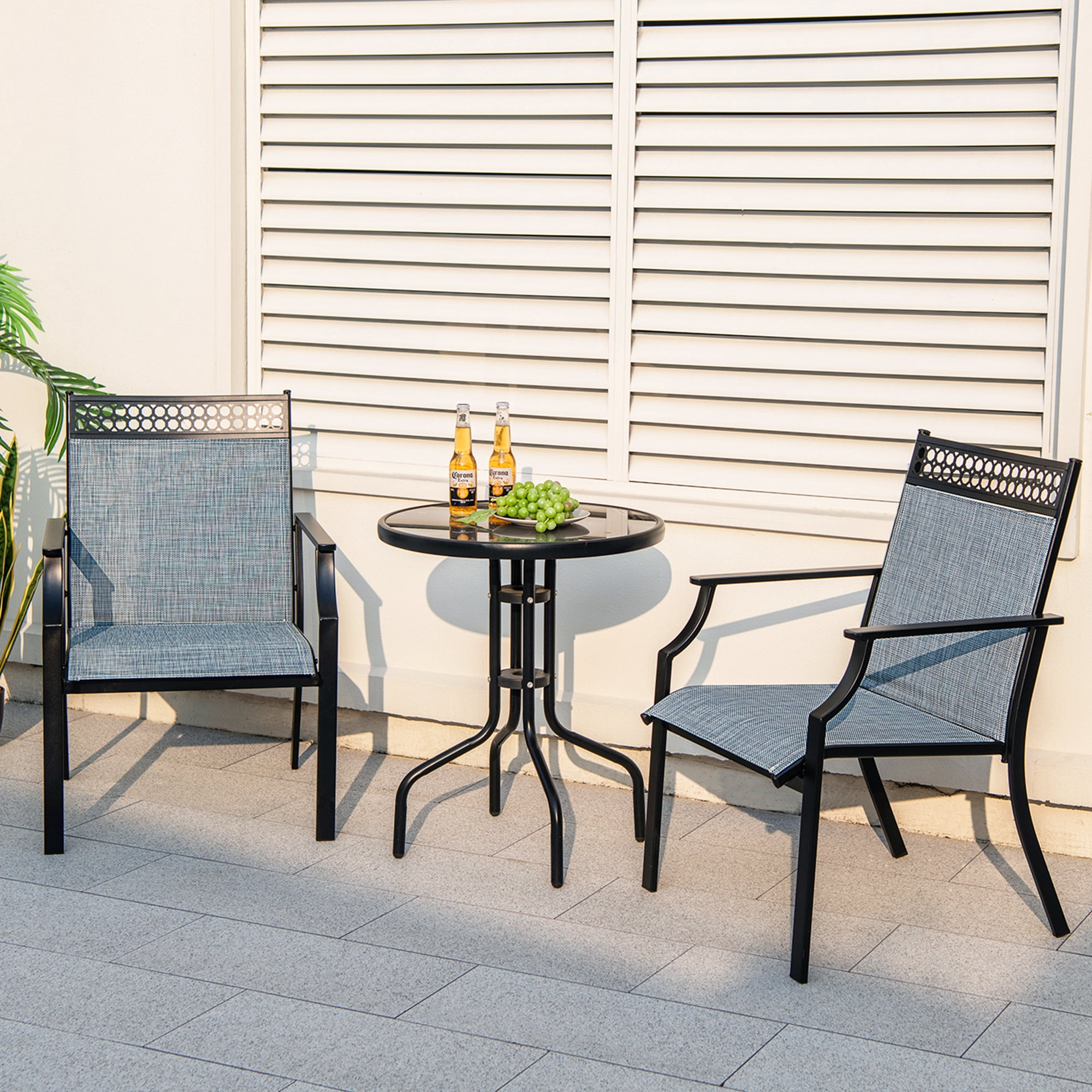 Costway Patio Chairs Set of 2 with All Weather Breathable Fabric High Backrest Blue