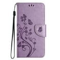 thumbnail image 4 of For Google Pixel 9 Pro XL Wallet Case,Cute Embossed Butterfly & Flower Patterned Flip Premium PU Leather [Flip Kickstand] [Card Slots] [Wrist Strap] [Magnetic Closure] Phone Cover, Lightpurple, 4 of 9