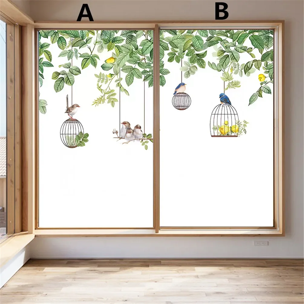 Static Cling Privacy Windows Film Decorative Flowers and BirdsStained Glass Window Stickers Frosted Window Cling