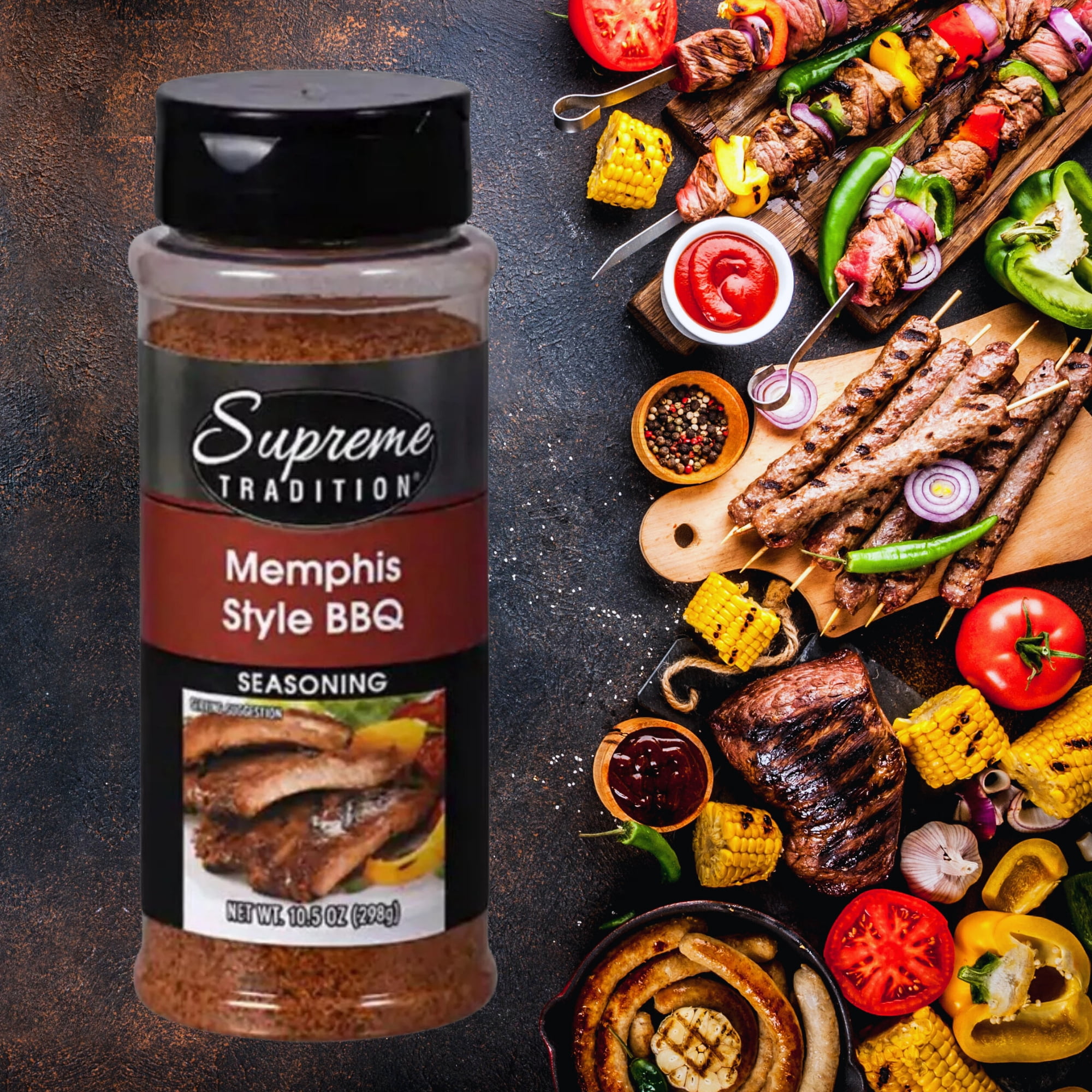 Supreme Memphis Style BBQ Seasoning 10.5 oz 2 Shaker Bottle, Savory and Spicy Spice Blend Rub for Pork Beef Chicket BBQ Meat, Home Kitchen Grilling- with 2 Snoep in Beperkte Oplage