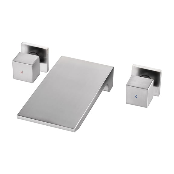 Cobbe Double Handle Wall Mount Bathroom Faucet with Waterfall Spout Brushed Nickel