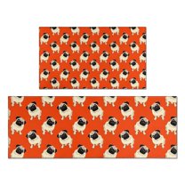 Pug Dog Kitchen Rugs Sets Of 2,Anti Fatigue Kitchen Mat Rugs Non Slip Washable,Decorative Kitchen Floor Mats for Kitchen,Sink,Laundry,17"x30" 17"x47"