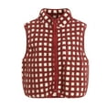 thumbnail image 6 of YDFCWXW Womens Checkered Sherpa Vest Sleeveless Winter Fleece Jacket High Neck Zip Up Plaid Gilet with Pocket Red, S, 6 of 8