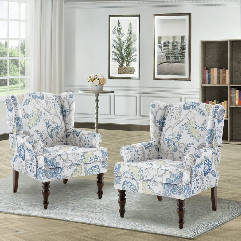 Blue and white arm chair sale