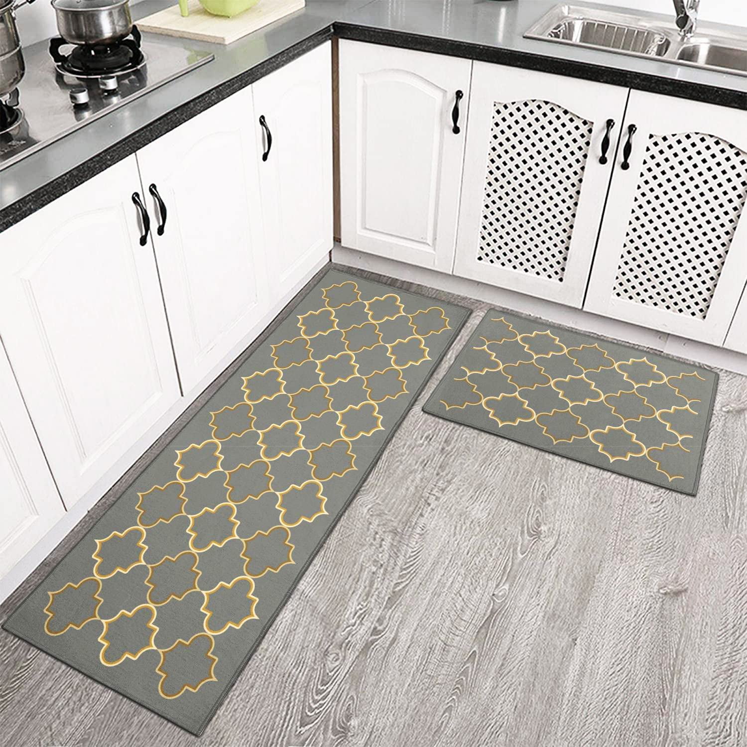 Kitchen Rugs Kitchen Mat Set of 2 Kitchen Rug Non-Slip Kitchen Rugs and Mats Floor Mat Doormat Runner Rug for Kitchen, Laundry, Living Room, Bedroom, Bathroom, Front Door