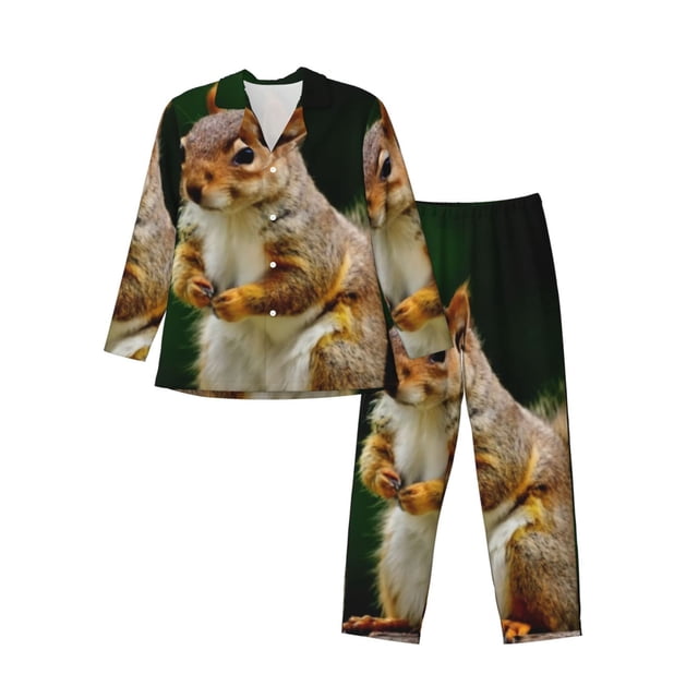 Fotbe Squirrels Eating Peanuts On The Tree Pijama de Hombre con Estampado de Manga Larga, Conjunto de 2 Piezas, Ropa de Dormir Suave y Cómoda con Bolsillos-XX-Large