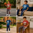 thumbnail image 3 of Pro Athlete Boys Sweatsuit Set Short Sleeve Crewneck Graphic Tees & Tricot Jogger Sweatpants 4 Piece, 3 of 7