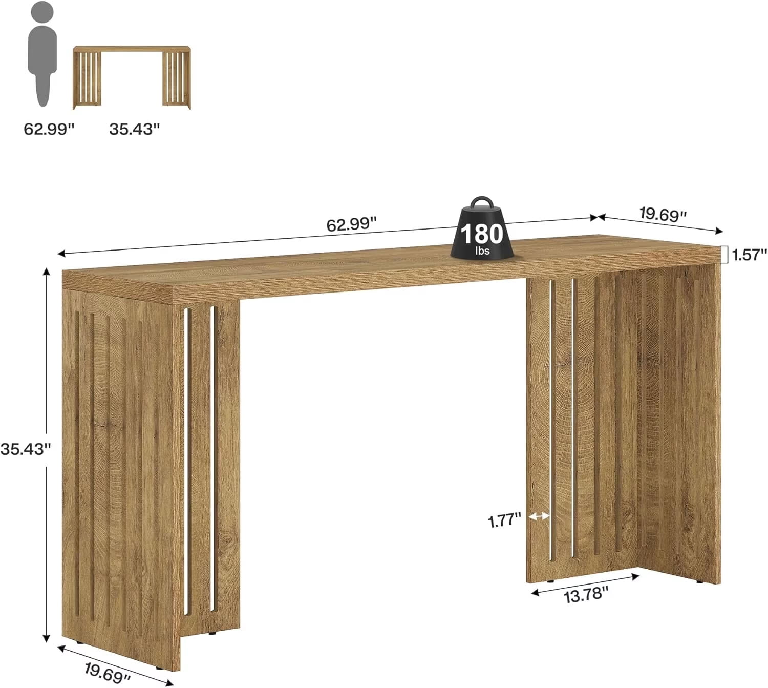 MAYEERTY Rectangular Bar Table, 63" Industrial Bistro High Top Table, Rustic Pub Table for Kitchen & Dining Room