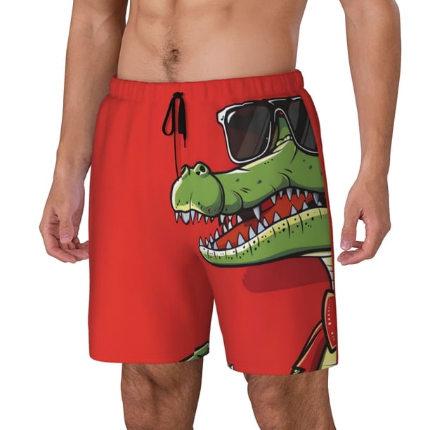 Balery Cool Crocodile With Sunglasses Bañador para hombre, shorts de playa de secado rápido con entrepierna y forro de compresión-Medium