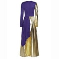 thumbnail image 4 of Nyeemya Women Liturgical Praise Dance Bodysuit Metallic Color Overlay Dress Wide-Leg Jumpsuit Choir Gown Purple XL, 4 of 6