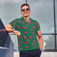thumbnail image 4 of KLL Watermelon Print Men's Short Sleeve Golf Polo,Three-Button Polo Shirts Summer Fashion Golf Shirt-Medium, 4 of 6