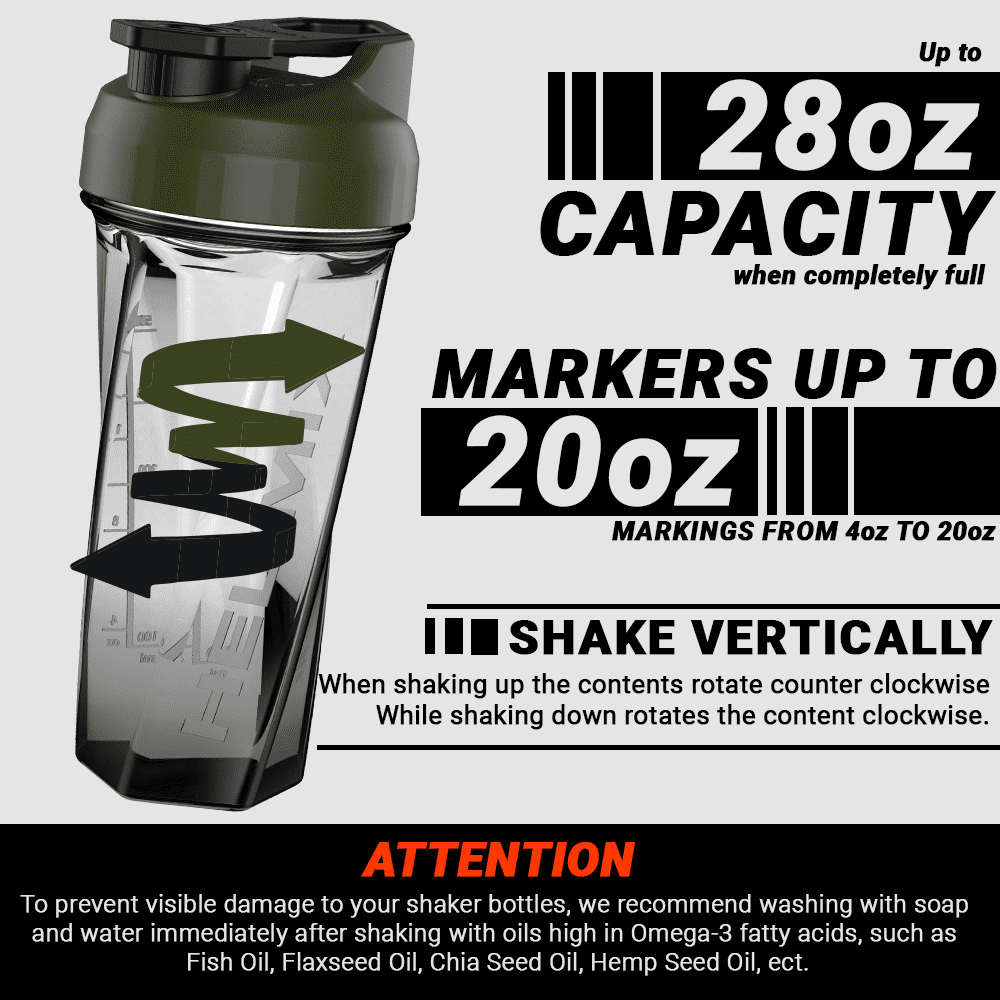 Helimix 2.0 Vortex OD Green Portable Pre-Workout Protein Blender Shaker Bottle No Balls or Whisks Made in USA 28oz