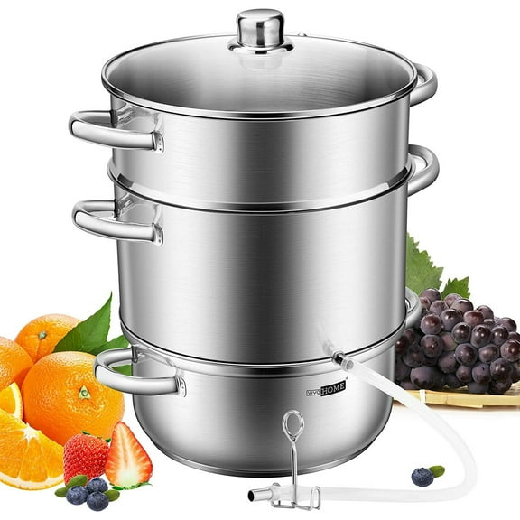 SPECSTAR 11-Quart Stainless Steel Juice Steamer, with Tempered Glass Lid, Hose, Clamp, Loop Handles