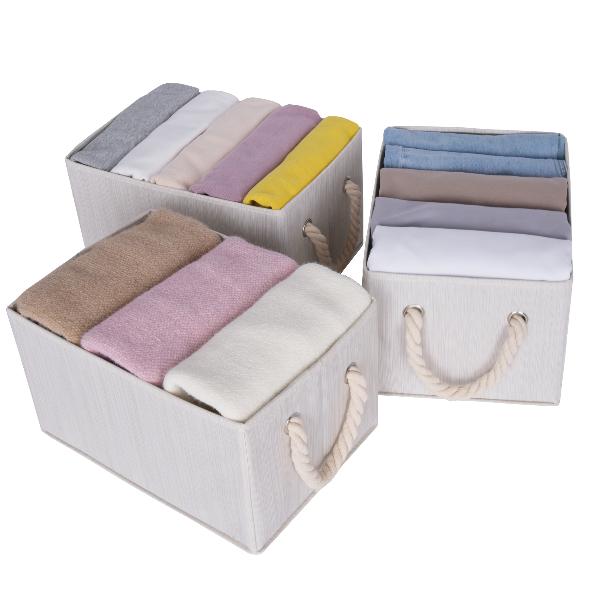 JS HOME Foldable Fabric Storage Boxes with Lid & Handles, 3Pack, Large