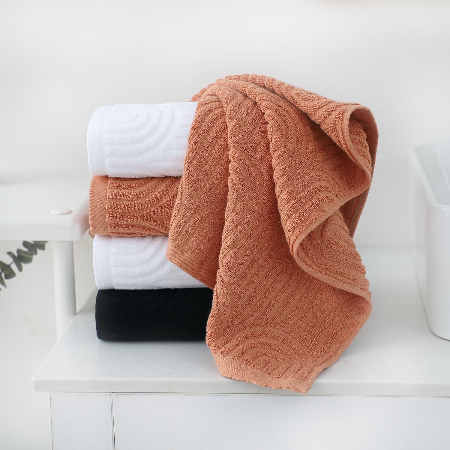 Pidada Hand Towels Set of 2 Striped Pattern 100% Cotton Absorbent Soft Decorative Towel for Bathroom (Burnt Orange)