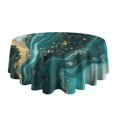 thumbnail image 5 of Teal Gold Marble Pattern Round Tablecloth 60"x60",Wrinkle Wipeable Table Cloth for Kitchen Dining Room Picnic Patio Party, 5 of 6