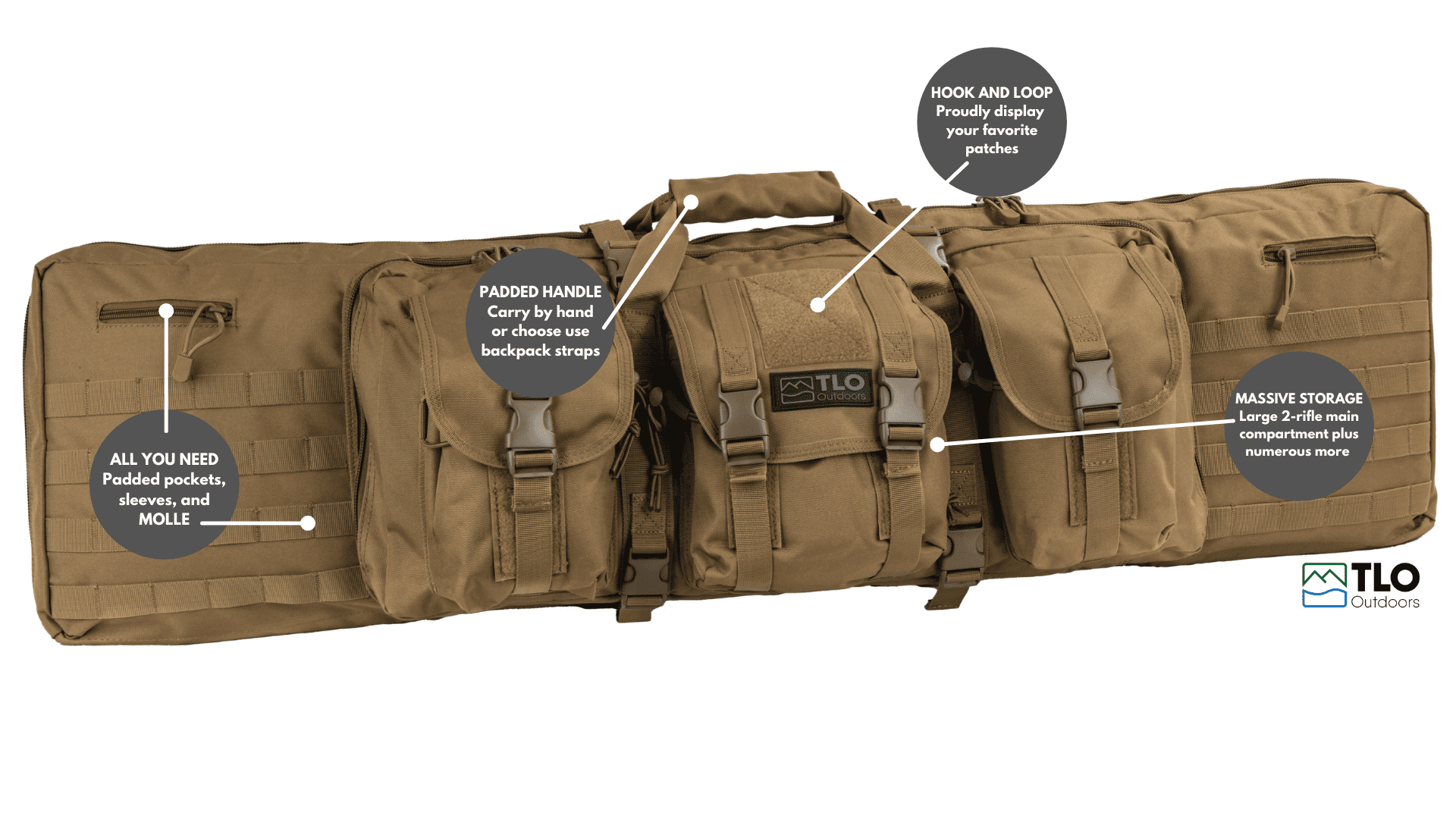 TLO Outdoors Padded Double Rifle Gun Bag with Shoulder Straps | Double Sided, Tons of Pockets and Storage (36", Tan)