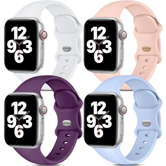 Maledan Band Compatible with Apple Watch Bands 38mm 40mm Women Men, 4-Pack Soft Silicone Strap Wristbands for iWatch Series 3 5 6 4 2 1 SE, Small Lilac, Pinksand, Teal, Dark Blue