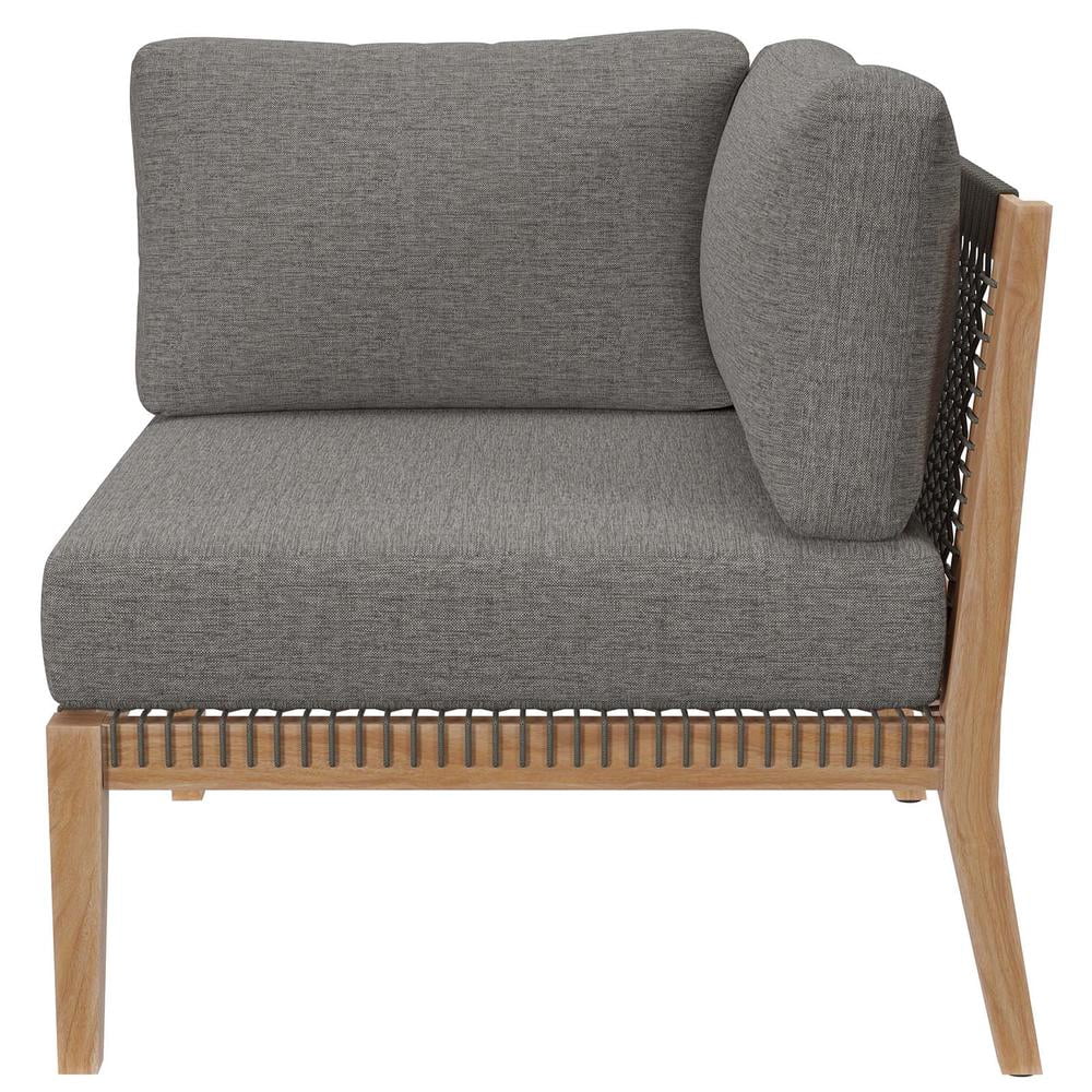Modway Clearwater Teak Wood and Fabric Outdoor Corner Chair in Gray/Graphite