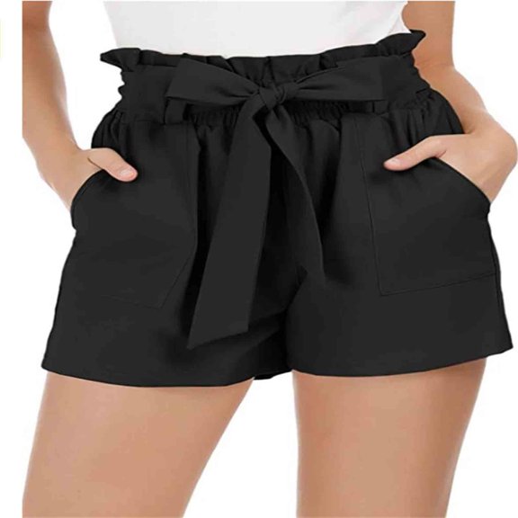 Shorts for Women Clearance!Yanyanz Lace Shorts Women'S High Casual Pocket Belt Fashion Bowknot Waist Pants Teen Girl Gifts Trendy Stuff Womens Pants Black L