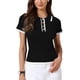 thumbnail image 1 of Top de trabajo casual para mujer, polo de manga corta, cuello en V, tejido acanalado, suéter negro M, 1 of 6