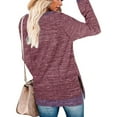 thumbnail image 4 of Blusa Manga Larga Bloqueo de Color Cuello Redondo Abertura Lateral Tops Básicos Cómodos para Mujer, 4 of 6