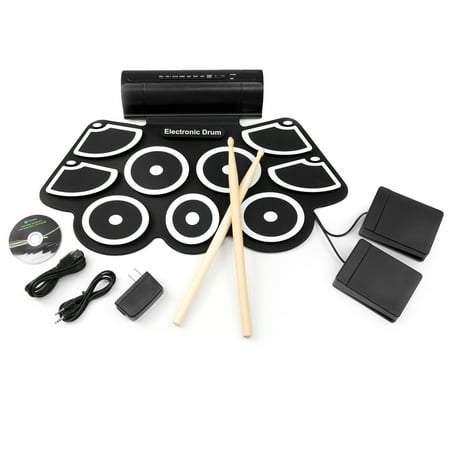 Pad Electronic Drum Set (Best Choice Products Roll-Up Foldable Electronic Full Drum Kit Set w/ USB MIDI, Built-In Speakers, Foot Pedals, Drumsticks -)
