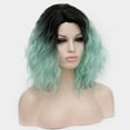 thumbnail image 4 of Unique Bargains Human Hair Wigs for Women Lady Curly Wig Cap Fluffy Curly Wavy Mint Green, 4 of 6
