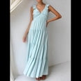 thumbnail image 4 of Vestido de Verano para Mujer, Informal, Sin Mangas, con Escote en V y Fruncido, para Playa. Azul S, 4 of 10