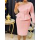 thumbnail image 1 of White Bodycon Dresses O Neck Beading Long Sleeve Peplum Knee Length Evening Cocktail Party Gowns For Ladies, 1 of 5