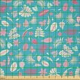 thumbnail image 2 of Ambesonne Tropical Fabric by the Yard Microfiber, Simplistic Leaves Flowers, 5 Yards, Deep Sky Blue Soft Pink, 2 of 2