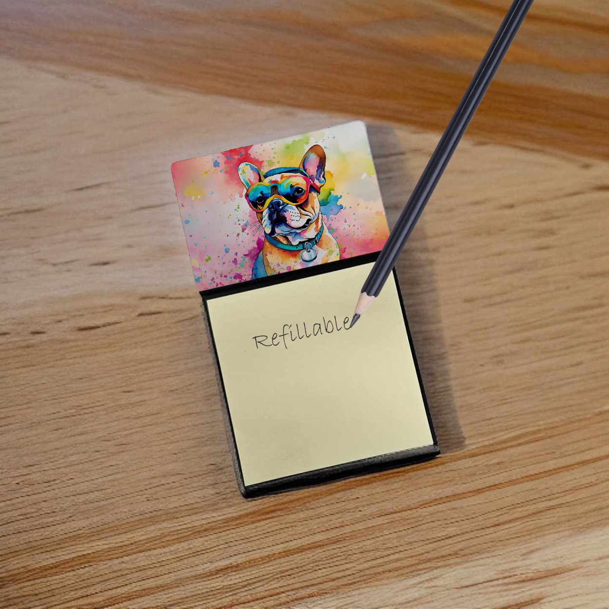 French Bulldog Hippie Dawg Sticky Note Holder 3.25 in x 5.25 in