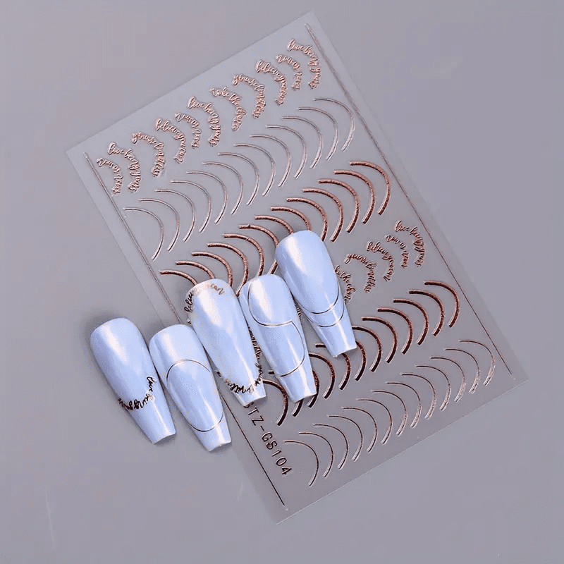 3pcs/set 3D Simple Lines Nail Stickers Rose Gold Metal Stripe Letters Decals Curve Gel Nails Art Sliders Polish Manicure Decor