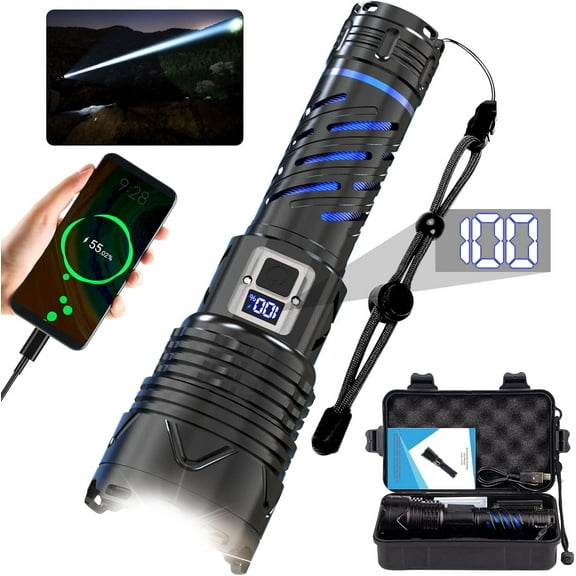 Banral Rechargeable Flashlight, High Lumens Long Beam Super Bright Powerful Flashlight, 5 Mode, Zoomable, Waterproof, Tactical Flashlight for Camping Hiking