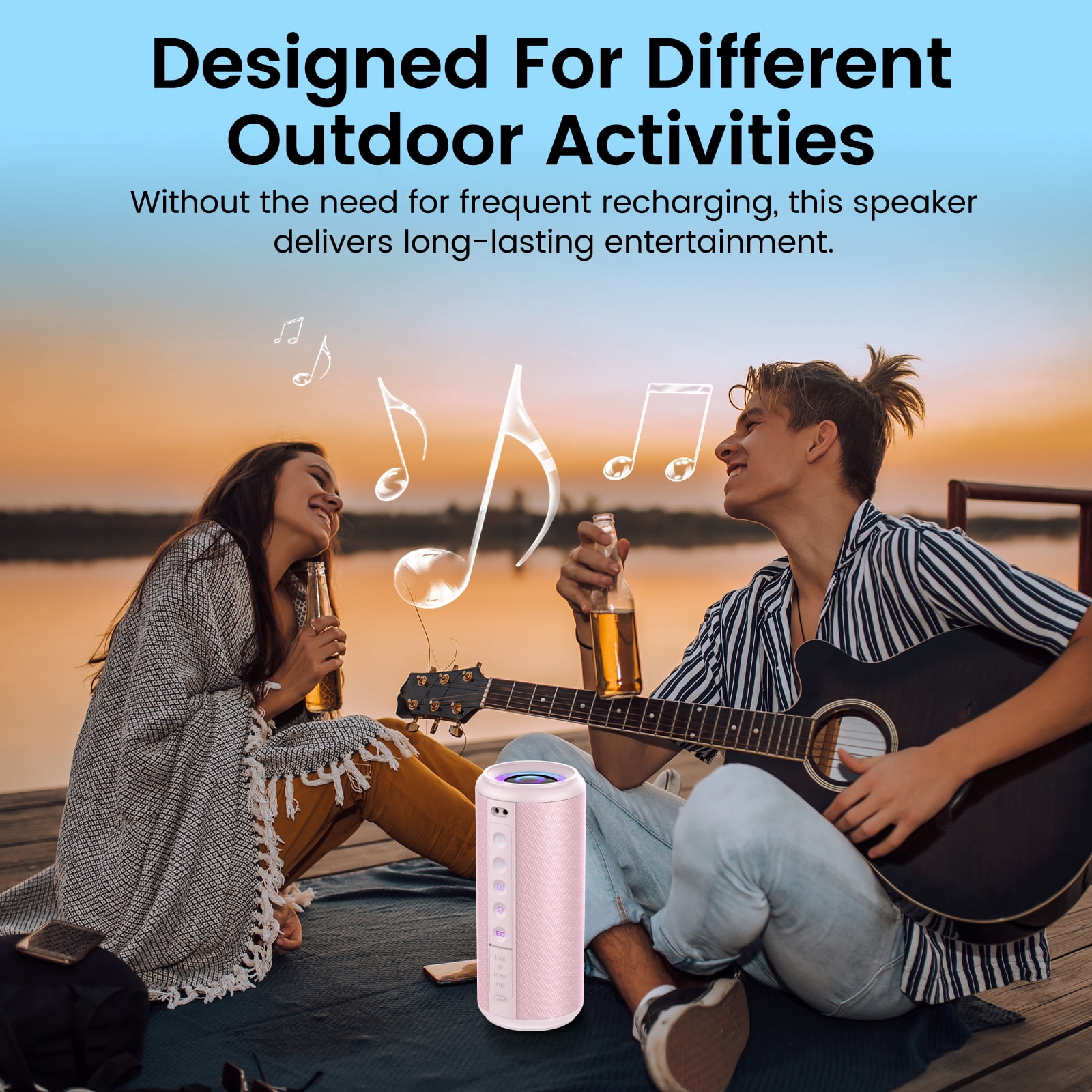 Cillso Portable Bluetooth Speaker, 2026 Bluetooth 5.4, 20W HD Stereo Sound, 20H Playtime, RGB LED Lights, IPX7 Waterproof, TWS Pairing, Wireless Outdoor Speaker for Home, Party, Camping (Pink)